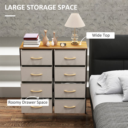 8 Drawer Fabric Chest of Drawers w/ Wooden Top for Hallway Cream