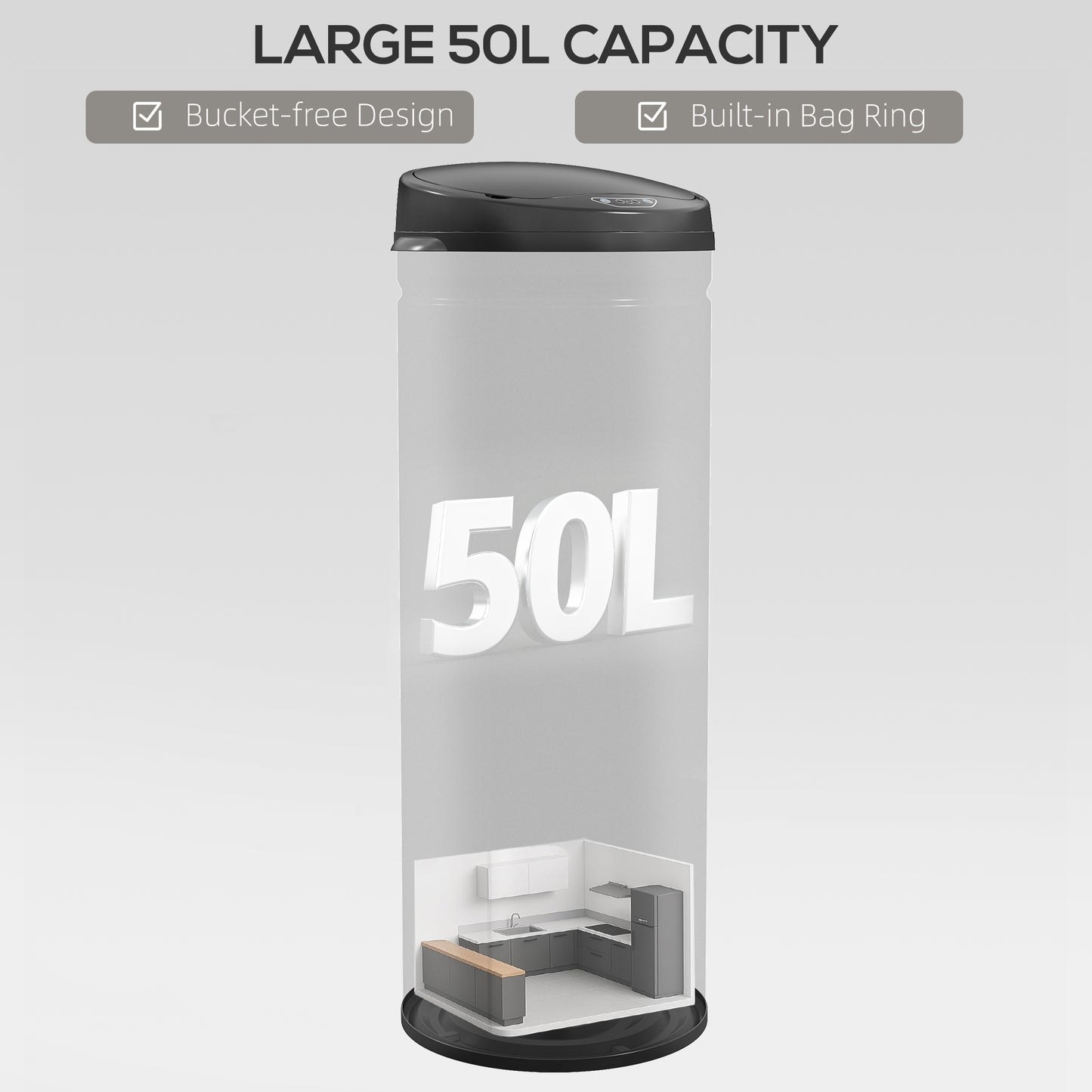 50L Sensor Bin with Soft-Close Lid, Automatic Touchless Kitchen Bin