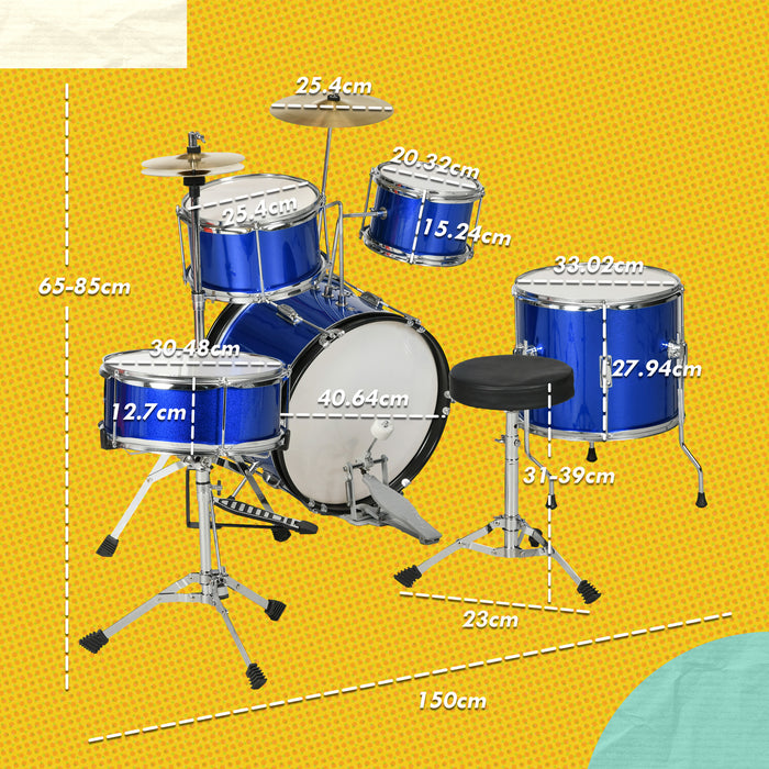 11 Piece Junior Drum Set for Kids with Stool, Drumsticks, Blue