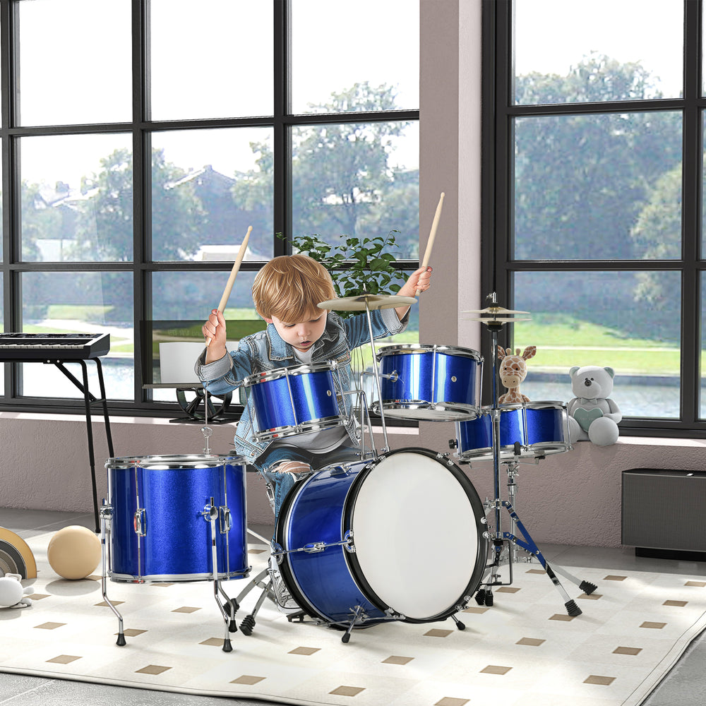 11 Piece Junior Drum Set for Kids with Stool, Drumsticks, Blue