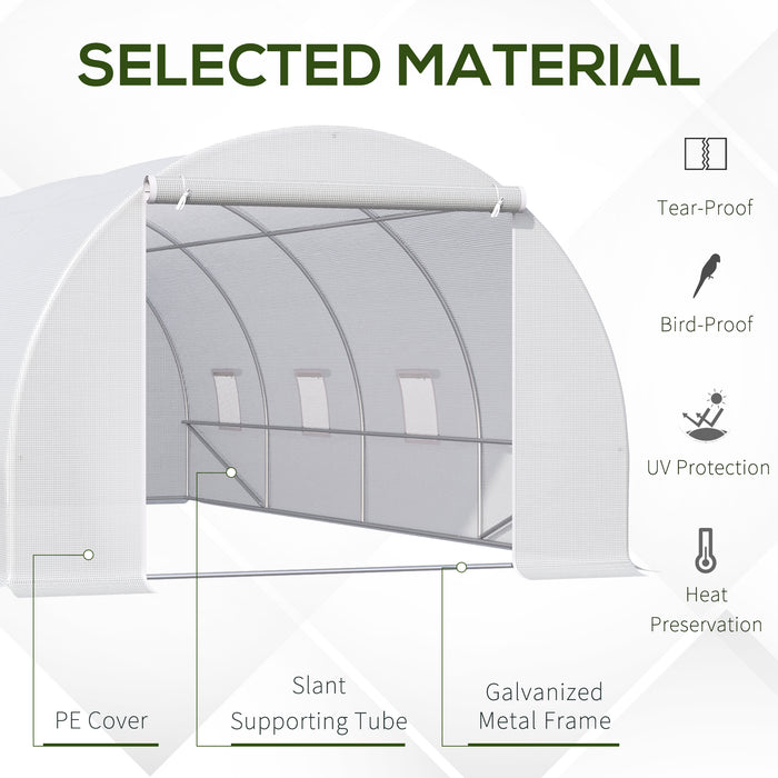 6 x 3 x 2 m Large Walk-In Greenhouse Garden Polytunnel Greenhouse with Metal Frame, Zippered Door and Roll Up Windows, White