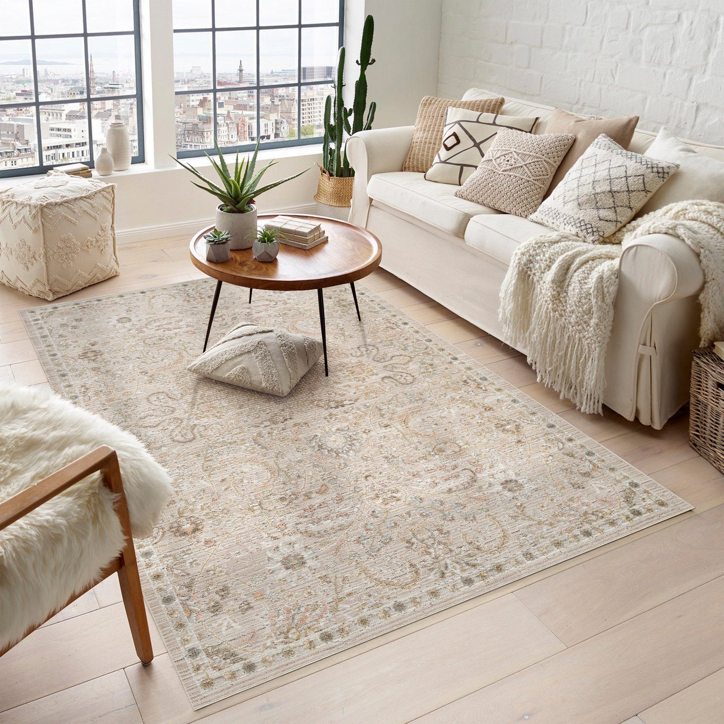 Maia Washable Floral Traditional Area Rug Non-Slip Living Room Hallway - 4 Colours Available
