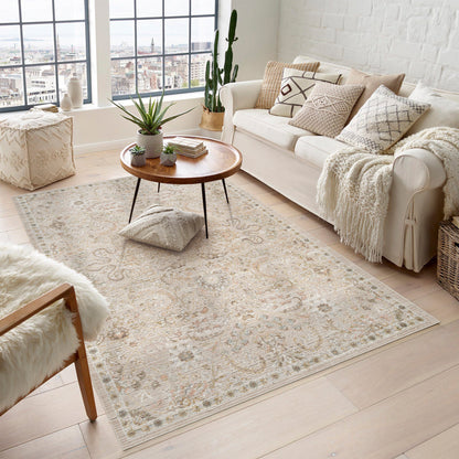 Maia Washable Floral Traditional Area Rug Non-Slip Living Room Hallway - 4 Colours Available