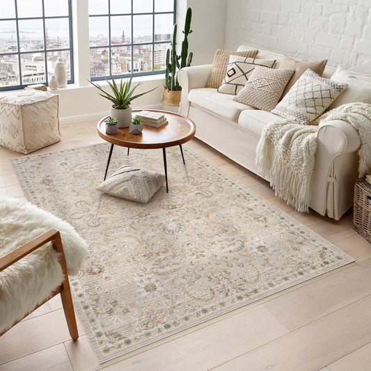 Maia Washable Floral Traditional Area Rug Non-Slip Living Room Hallway - 4 Colours Available