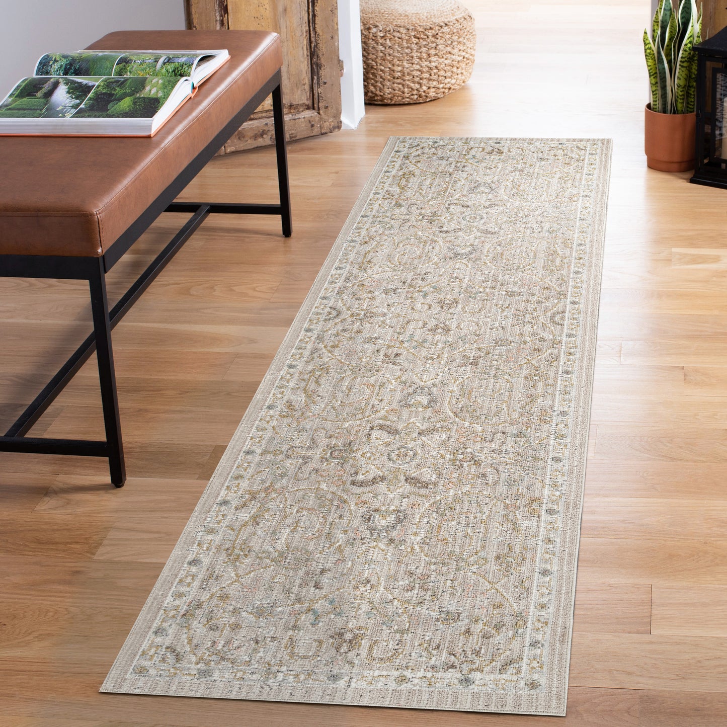 Maia Washable Floral Traditional Area Rug Non-Slip Living Room Hallway - 4 Colours Available