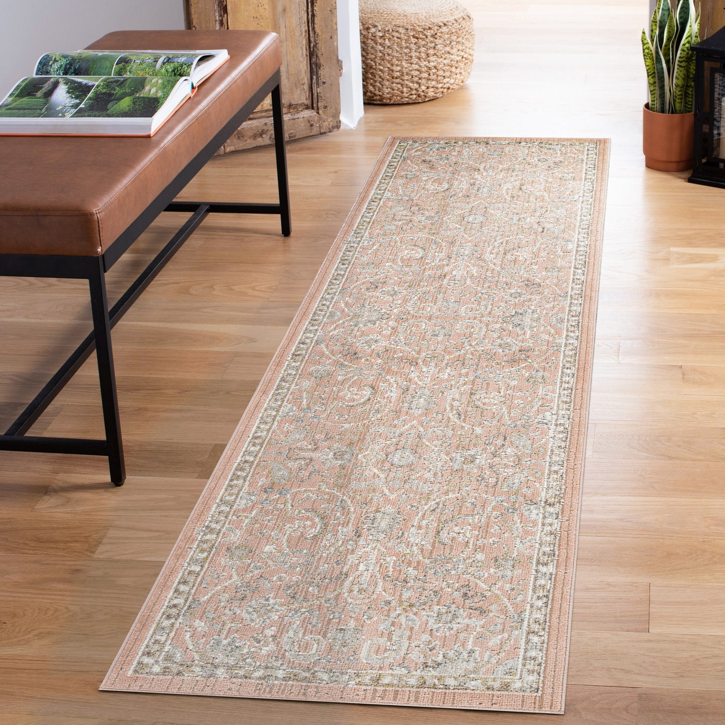 Maia Washable Floral Traditional Area Rug Non-Slip Living Room Hallway - 4 Colours Available
