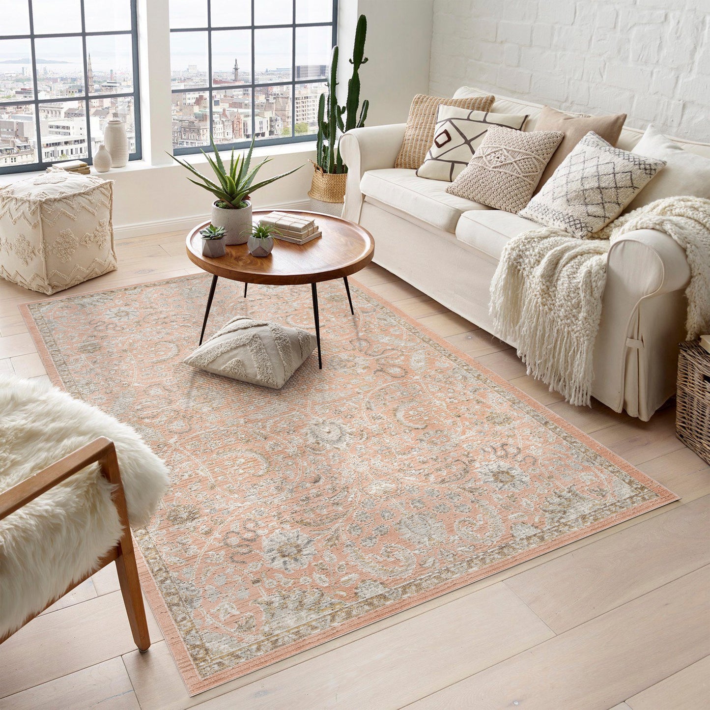 Maia Washable Floral Traditional Area Rug Non-Slip Living Room Hallway - 4 Colours Available