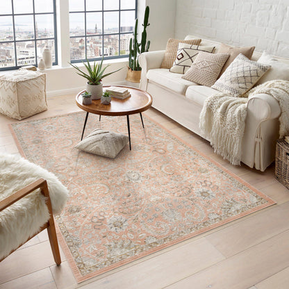 Maia Washable Floral Traditional Area Rug Non-Slip Living Room Hallway - 4 Colours Available