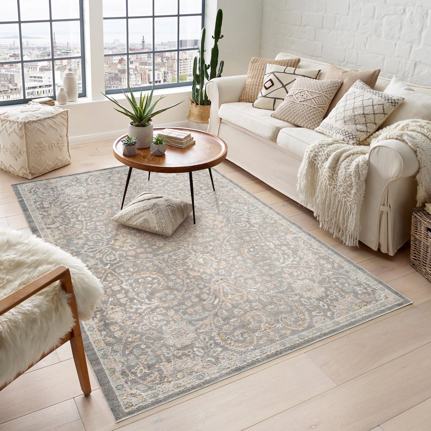 Maia Washable Floral Traditional Area Rug Non-Slip Living Room Hallway - 4 Colours Available