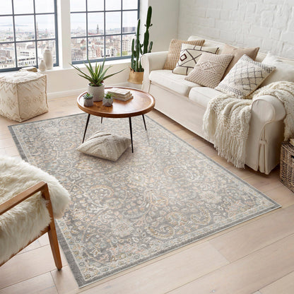 Maia Washable Floral Traditional Area Rug Non-Slip Living Room Hallway - 4 Colours Available