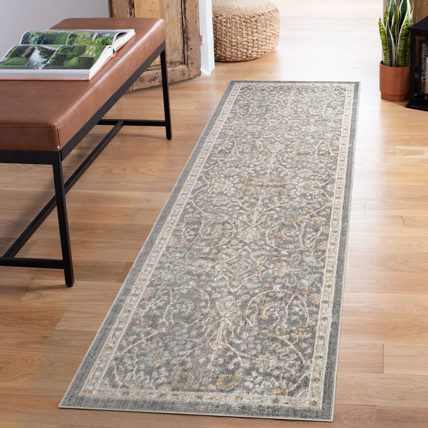 Maia Washable Floral Traditional Area Rug Non-Slip Living Room Hallway - 4 Colours Available