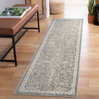 Maia Washable Floral Traditional Area Rug Non-Slip Living Room Hallway - 4 Colours Available