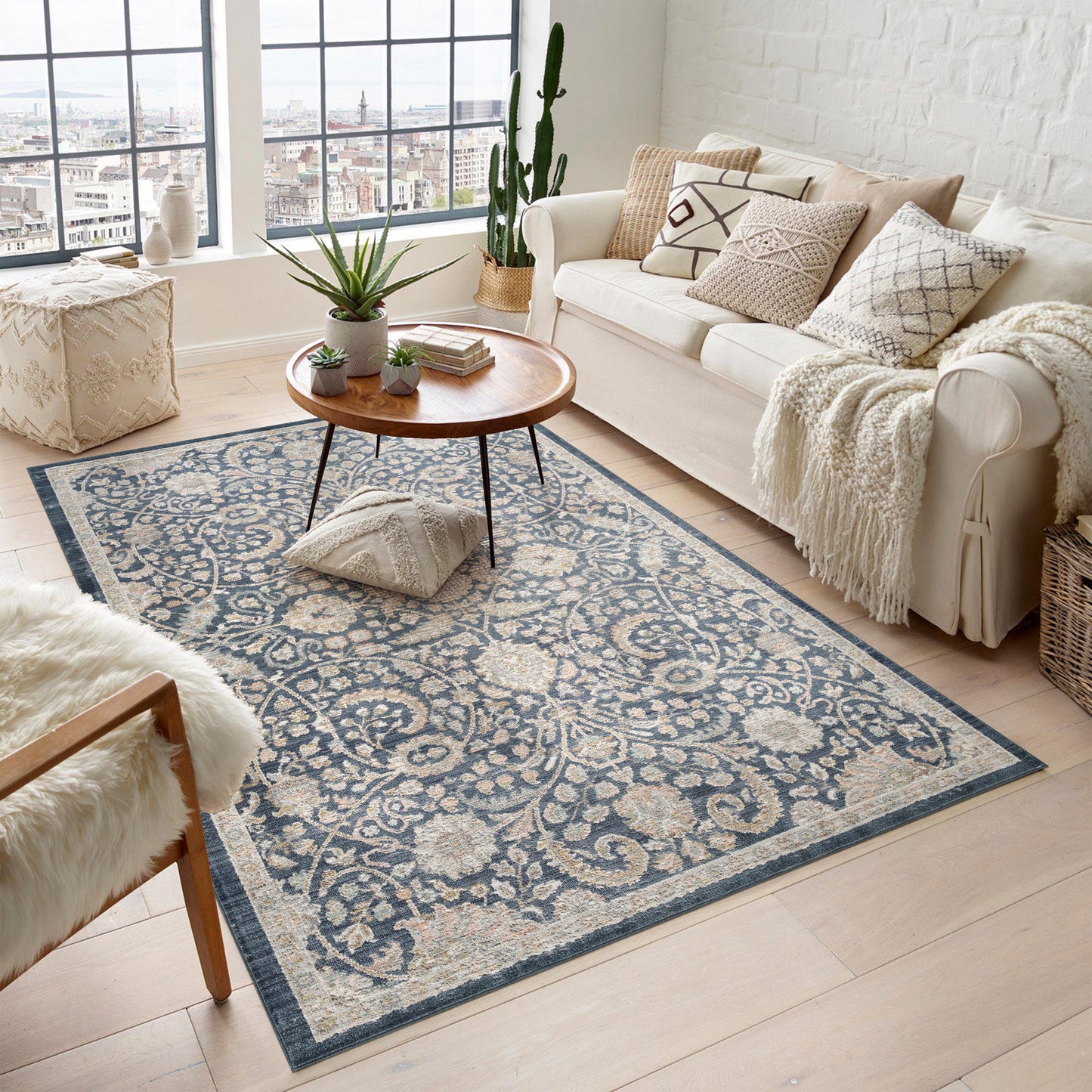 Maia Washable Floral Traditional Area Rug Non-Slip Living Room Hallway - 4 Colours Available