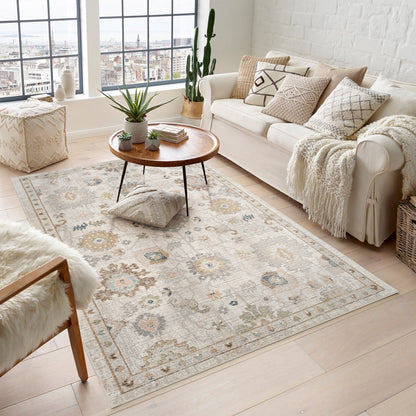 Maia Washable Lagoon Floral Traditional Area Rug Non-Slip Living Room - 2 Colours Available