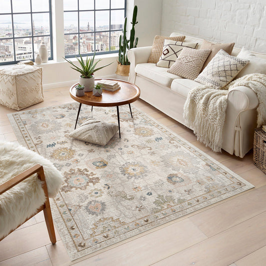 Maia Washable Lagoon Floral Traditional Area Rug Non-Slip Living Room - 2 Colours Available