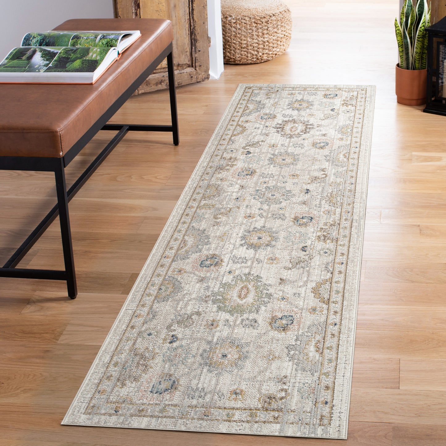 Maia Washable Lagoon Floral Traditional Area Rug Non-Slip Living Room - 2 Colours Available