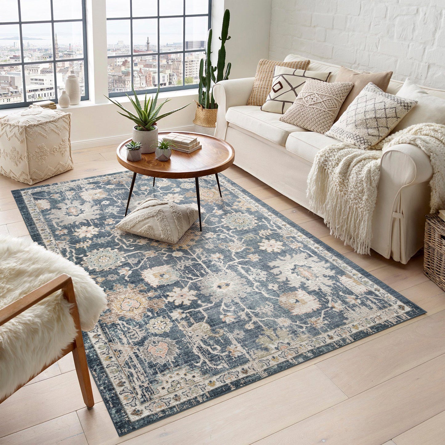 Maia Washable Lagoon Floral Traditional Area Rug Non-Slip Living Room - 2 Colours Available