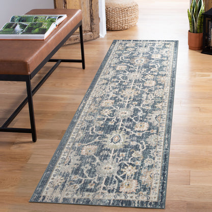 Maia Washable Lagoon Floral Traditional Area Rug Non-Slip Living Room - 2 Colours Available