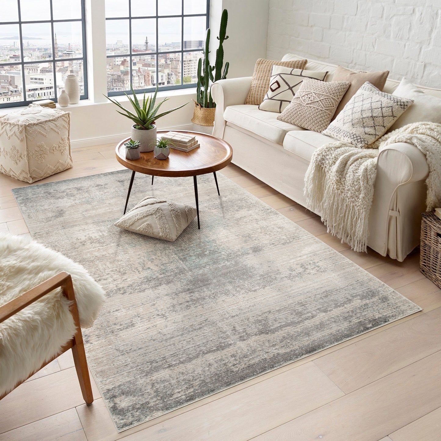 Maia Washable Mist Abstract Area Rug Non-Slip Living Room - Hallway - 2 Colours Available