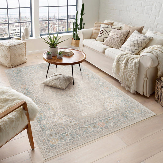 Maia Washable Orchid Floral Traditional Area Rug Non-Slip - Living Room - 4 Colours Available