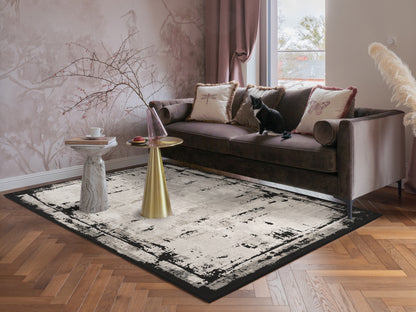 Mayfair Living Room Area Rug Metallic Sheen Contemporary Modern Frame Design