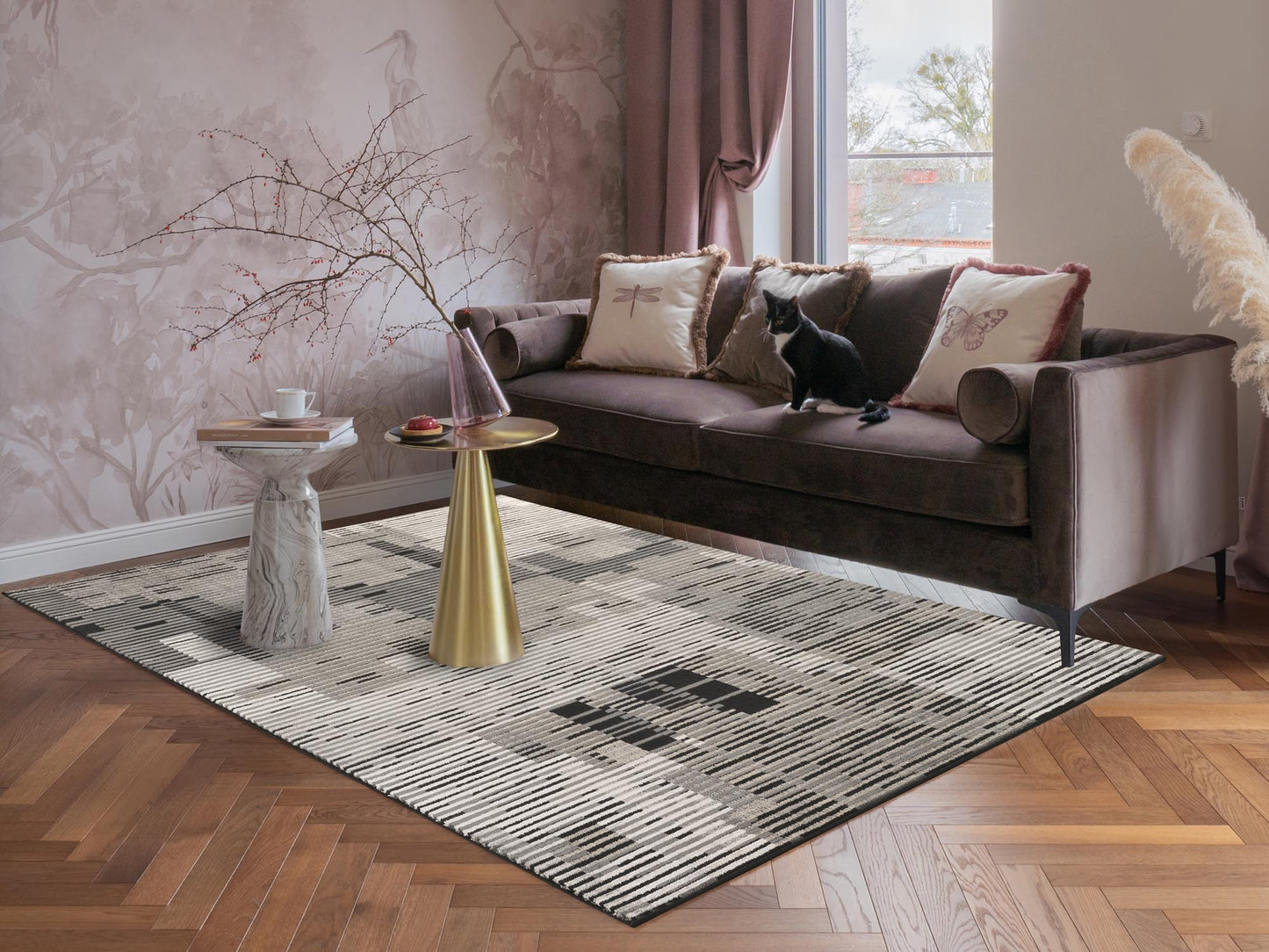 Mayfair Living Room Area Rug Metallic Sheen Contemporary Modern Matrix Design