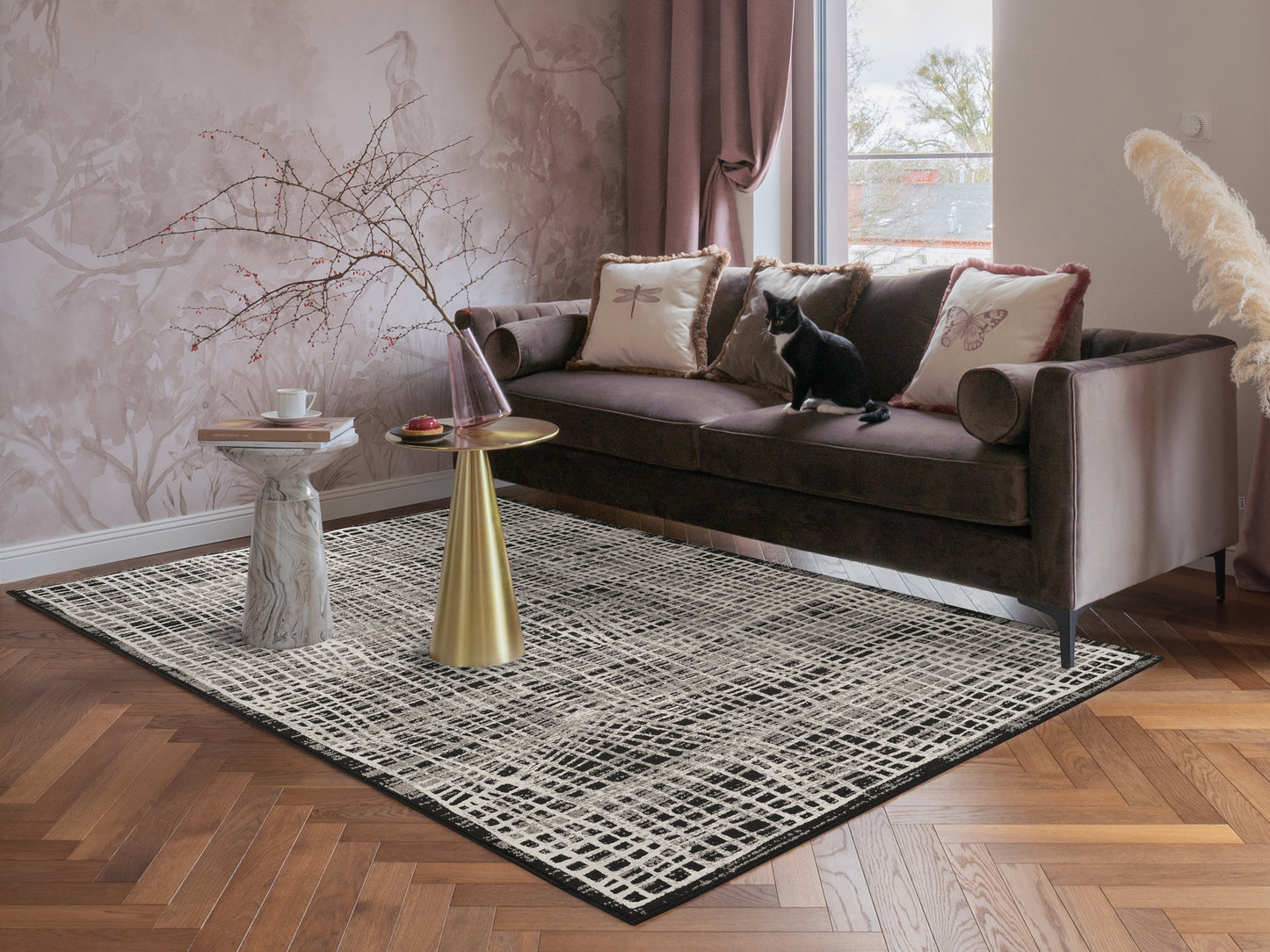 Mayfair Living Room Area Rug Metallic Sheen Contemporary Modern Mesh Design