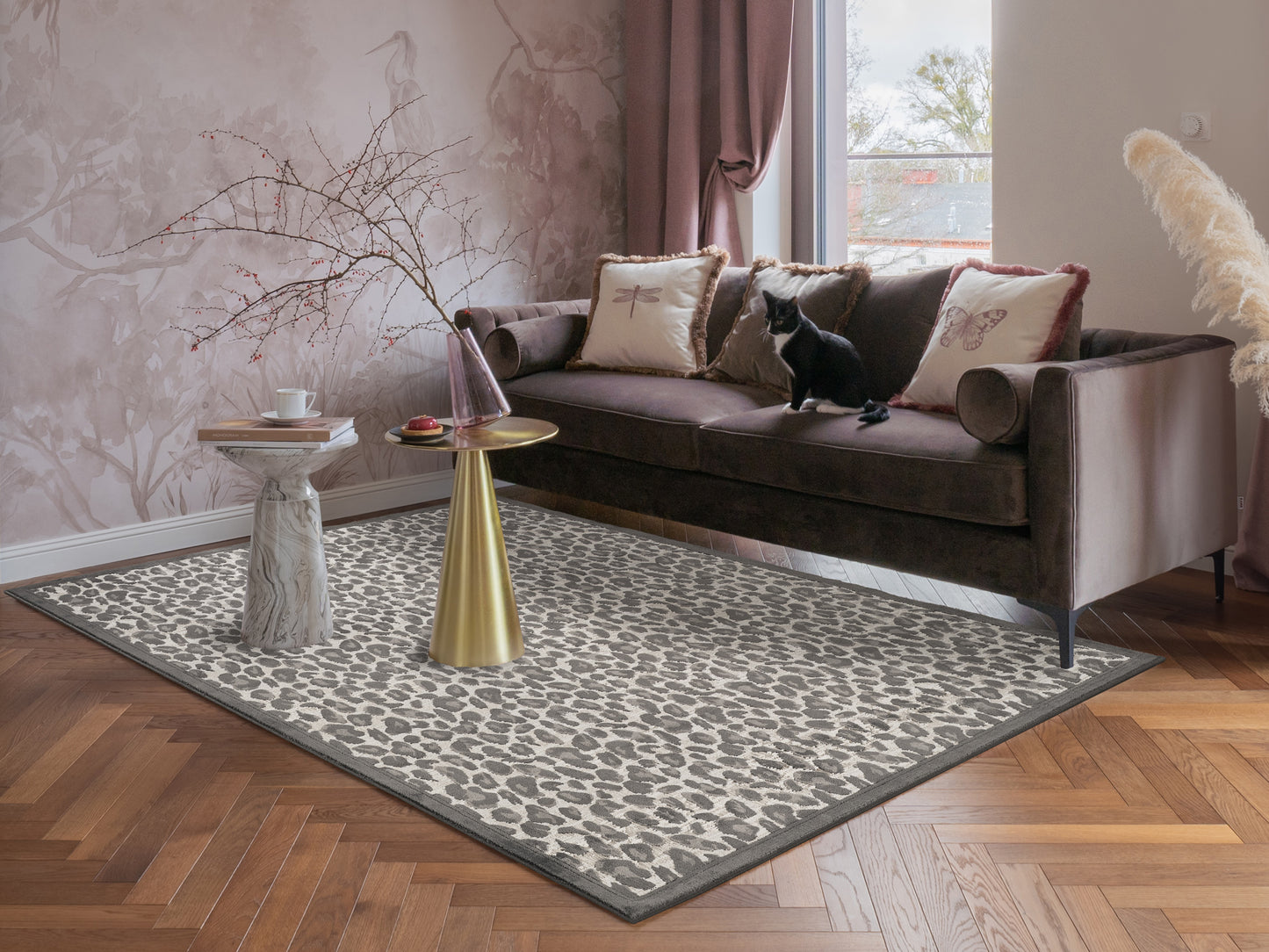 Mayfair Living Room Area Rug Metallic Sheen Contemporary Modern Leopard Design