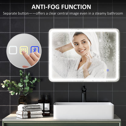 600 x 800 mm Illuminated Bathroom Mirror with Bluetooth Clock Silver