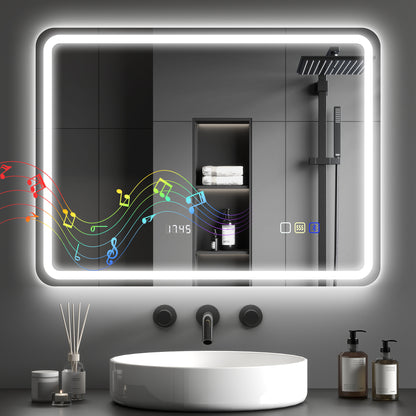 600 x 800 mm Illuminated Bathroom Mirror with Bluetooth Clock Silver
