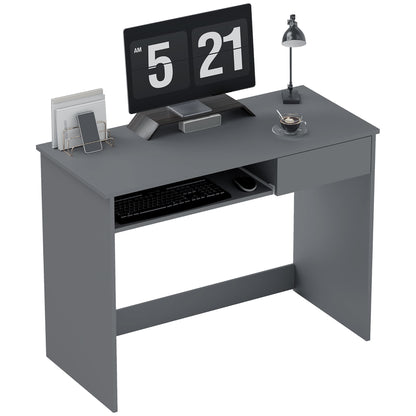 Compact Computer Table with Keyboard Tray and Drawer, Grey