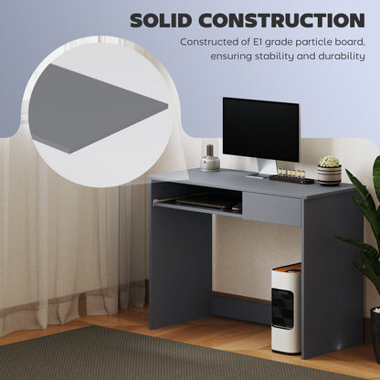 Compact Computer Table with Keyboard Tray and Drawer, Grey