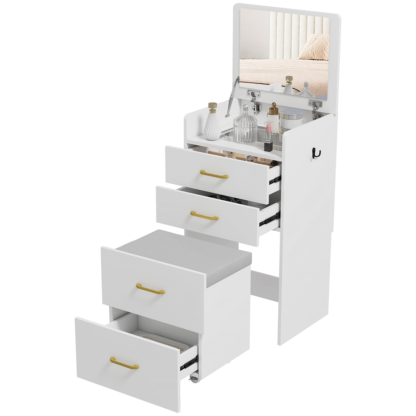 3 in 1 Dressing Table Vanity Desk with Mirror and Cushioned Stool