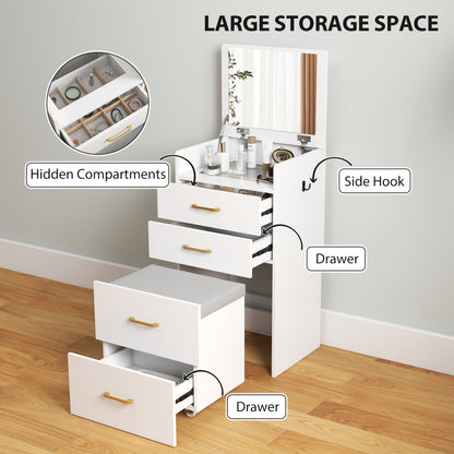 3 in 1 Dressing Table Vanity Desk with Mirror and Cushioned Stool