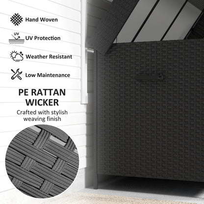 627 L Rattan Garden Storage Box with Gas Lift Lid and Wheels, Black