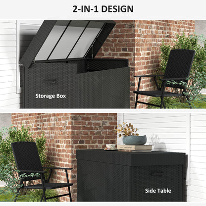 627 L Rattan Garden Storage Box with Gas Lift Lid and Wheels, Black