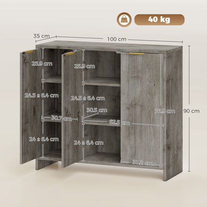 Sideboard with 3 Doors and Adjustable Shelves, Kitchen Cupboard, Grey