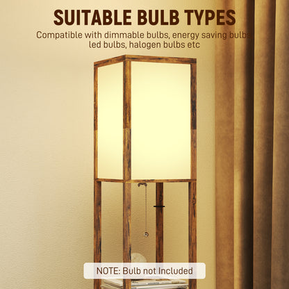 4 Layer Column Standing Lamp with USB Ports, Rustic Brown