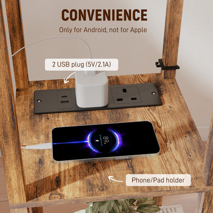 4 Layer Column Standing Lamp with USB Ports, Rustic Brown