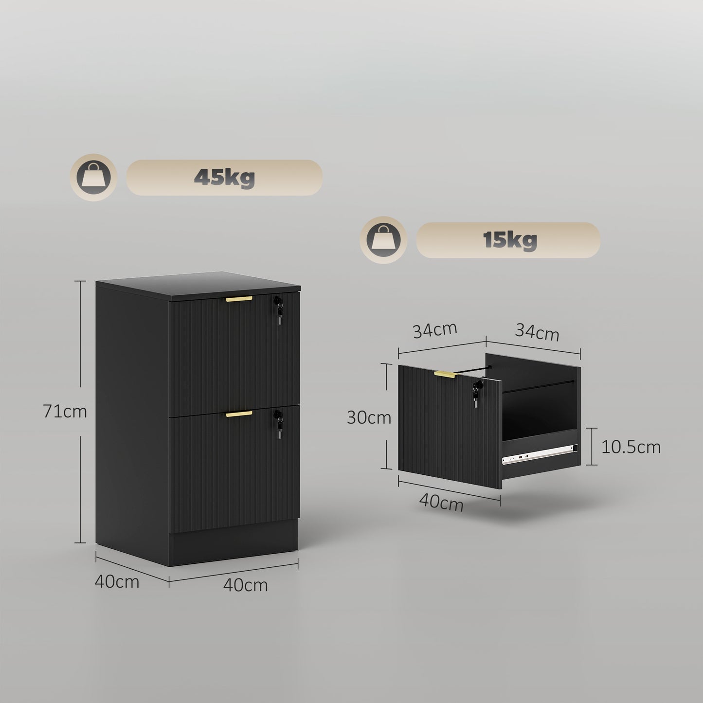 Filing Cabinet, File Cabinet with 2 Lockable Drawers and Hanging Rails