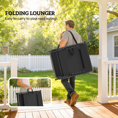 Folding Sun Loungers with 5-Level Back, Cup Holder, Black