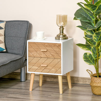 HOMCOM 2 Drawers Bedside Table with Pine Legs, Bedroom Wooden Storage Cabinet, Natural