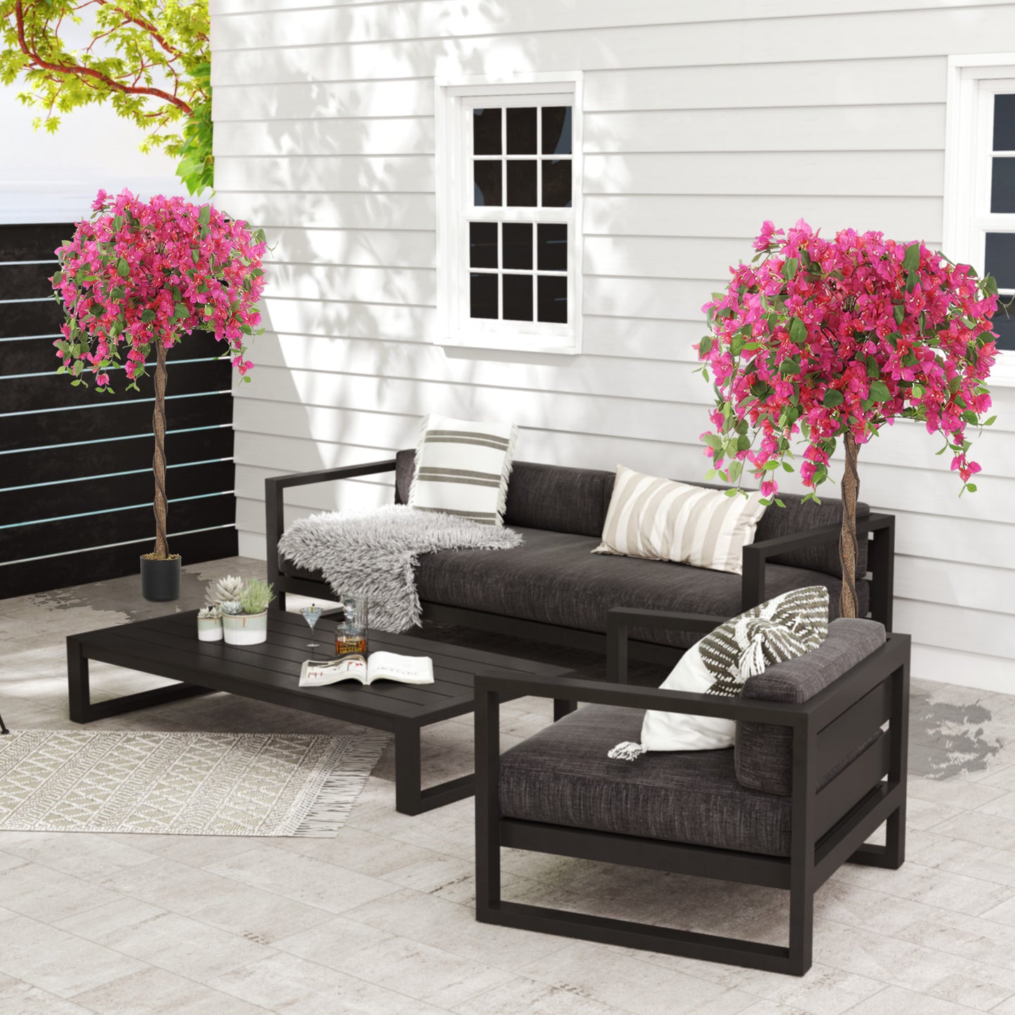 Set of 2 Decorative Artificial Plants Fake Plants Purple and Red