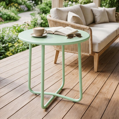 Metal Garden Side Table, 48 cm Round Outdoor Table, Green