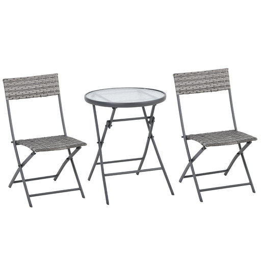 2 Seater Rattan Bistro Set Outdoor Foldable Wicker Conversation Balcony Furniture Set for Outdoor Yard Porch Poolside Lawn Balcony Grey