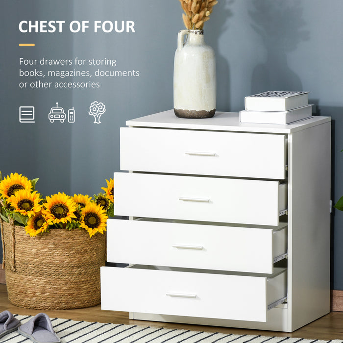 Storage Cabinet Vertical Drawer Chest of 4 w/ Metal Rails Anti-Tip for Playroom, Nursery Room, Hallway, etc