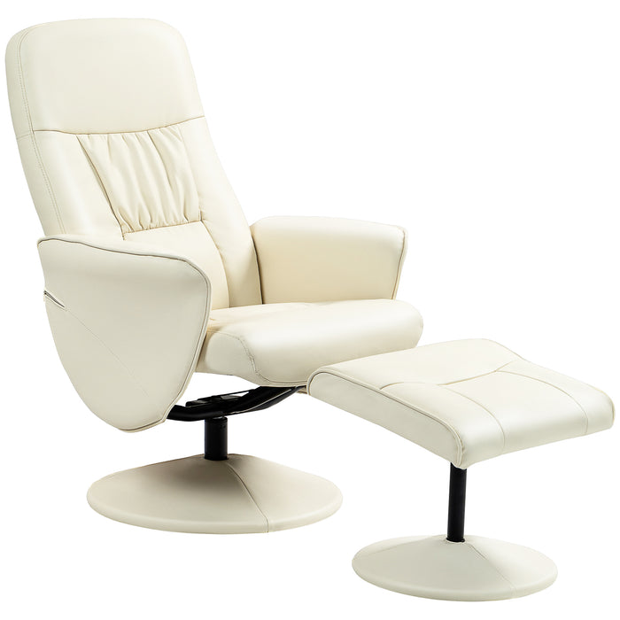 PU Leather Armchair and Footrest Swivel Recliner w/ Ottoman Cream White