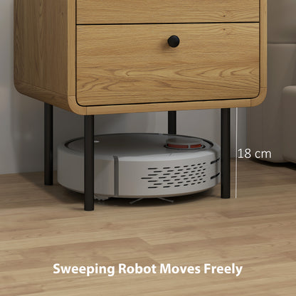Bedside Table, Modern Nightstand with 2 Drawers Rounded Edges, Oak