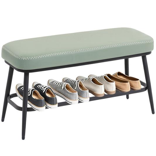 Shoe Bench, PU Leather Shoe Storage Bench for Entryway, Green