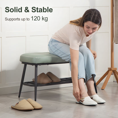 Shoe Bench, PU Leather Shoe Storage Bench for Entryway, Green